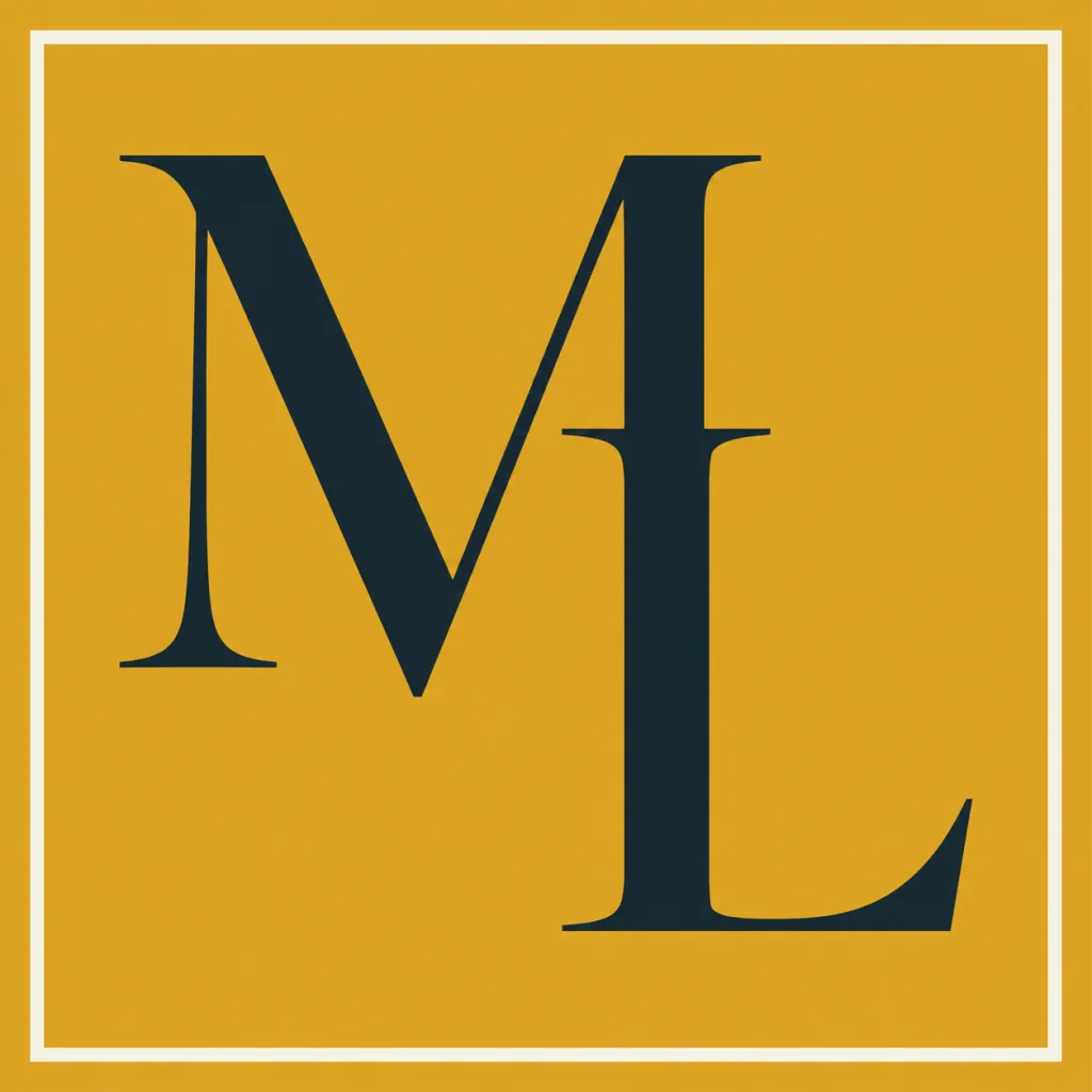 Monogramme ML de Maud Lecarpentier, lettres bleu ardoise sur fond ocre
