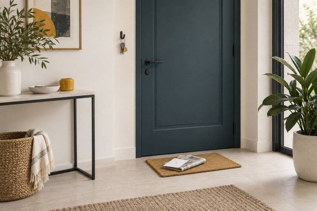 Trousseau de clés et courrier à l'entrée d'une maison gardée