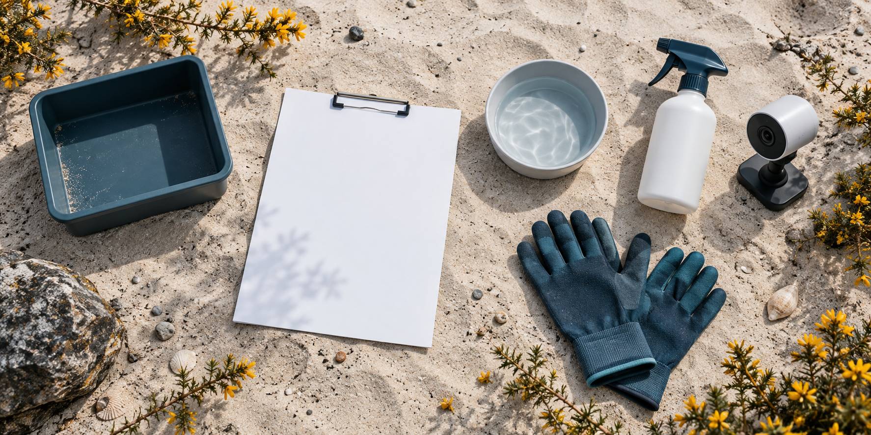 Plan de preparation avec bac, coupelle d'eau et pulverisateur