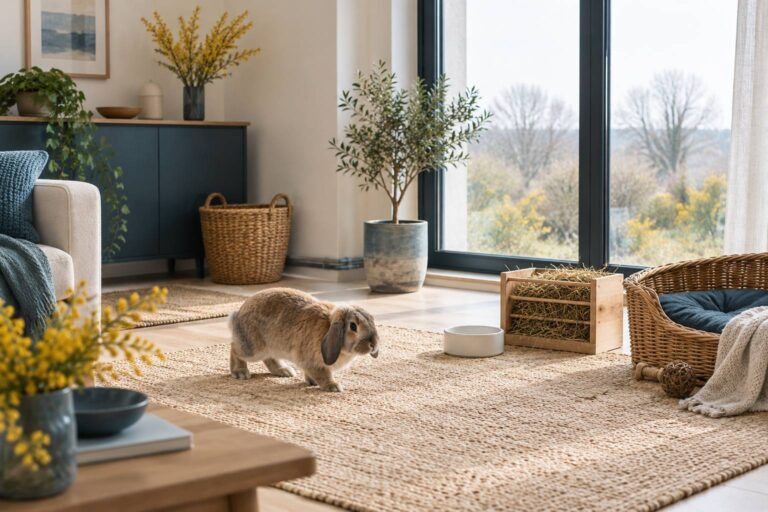 Lapin en liberté dans le logement pendant une absence